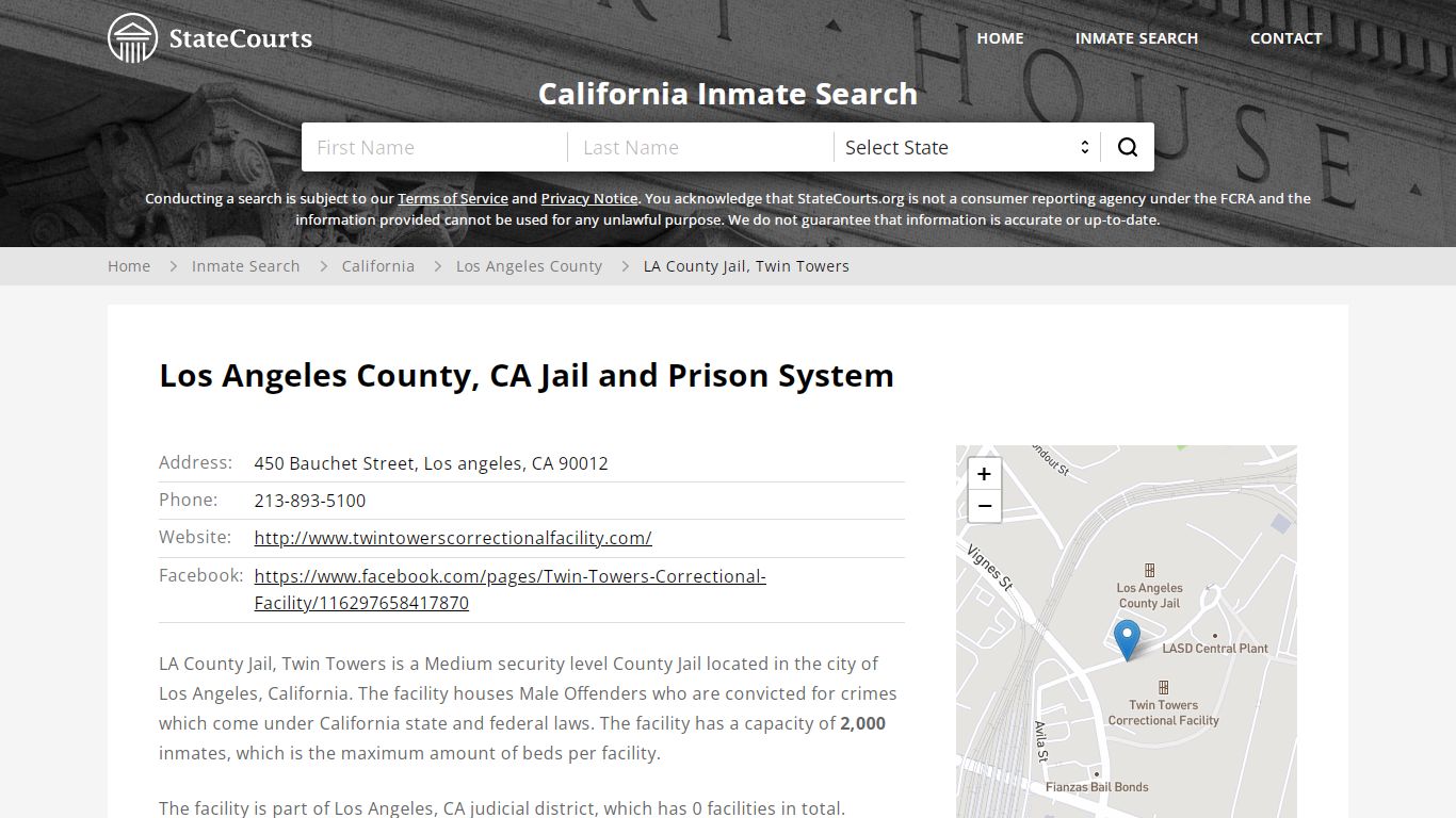 LA County Jail, Twin Towers Inmate Records Search, California - StateCourts